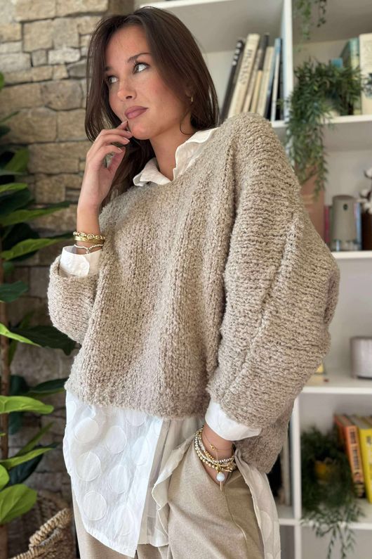 Hygge Boucle Slouch Knit Oatmeal 